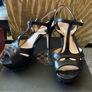 Vince Camuto Black Leather Platform Trinna Heels